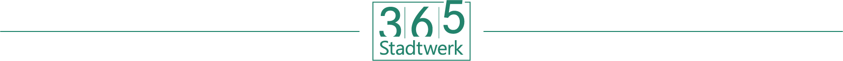 Logo design featuring the text '365 Stadtwerk' in green, centered between two horizontal green lines on a transparent background.