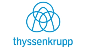 Thyssenkrupp logo, showcasing a modern design with blue colors, representing the company's brand identity
