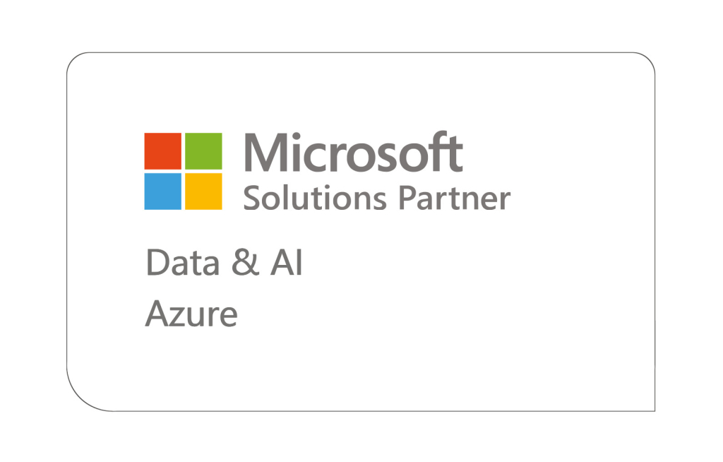 Microsoft Solutions Partner logo with data and AI featuring Azure branding in a professional design.