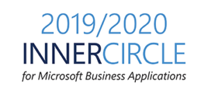 Grafik mit dem Text â€ž2019/2020 INNER CIRCLE for Microsoft Business Applicationsâ€ in blauer und schwarzer Schrift auf weiÃŸem Hintergrund, die die Anerkennung von ITVT als Teil des Inner Circle-Programms von Microsoft darstellt.