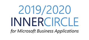 Grafik mit dem Text â€ž2019/2020 INNER CIRCLE for Microsoft Business Applicationsâ€ in blauer und schwarzer Schrift auf weiÃŸem Hintergrund, die die Anerkennung von ITVT als Teil des Inner Circle-Programms von Microsoft darstellt.