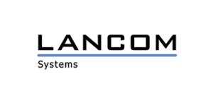 Das Logo von Lancom Systems, das mit seinen eleganten Buchstaben und seinem modernen Stil das Wesen der Marke symbolisiert.