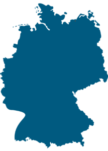 Eine einfarbige blaue Silhouettenkarte von Deutschland, die die Landesgrenzen ohne Beschriftungen oder zusÃ¤tzliche Details zeigt. Bild im Besitz von ITVT.