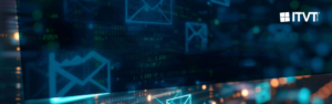 Ein Bild zum Thema â€žDigitalâ€œ mit leuchtenden Umschlag-Symbolen, die E-Mails darstellen, die auf einem blau-grÃ¼nen Hintergrund im Matrix-Stil schweben. In der oberen rechten Ecke ist das Logo der â€žITVT Groupâ€œ zu sehen.