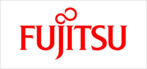 Ein weiÃŸer Hintergrund mit dem Fujitsu-Logo in der Mitte.