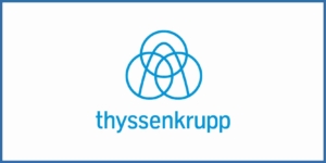 Thyssenkrupp-Logo, das ein modernes Design mit blauen Farben zeigt und die MarkenidentitÃ¤t des Unternehmens reprÃ¤sentiert