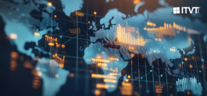 Eine Grafik der Marke ITVT, die eine globale digitale Karte mit Datendiagrammen, Analysebalken und miteinander verbundenen Datenpunkten zeigt, welche weltweite Datenintelligenz, geschÃ¤ftliche Erkenntnisse und digitale Transformation darstellen.