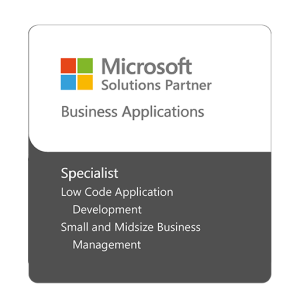ITVT Microsoft Solutions Partner-Auszeichnung fÃ¼r GeschÃ¤ftsanwendungen mit Spezialisierungen in den Bereichen Low-Code-Anwendungsentwicklung und Management kleiner und mittlerer Unternehmen.