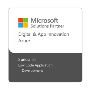 Microsoft Solutions Partner-Auszeichnung fÃ¼r digitale und App-Innovation (Azure) mit Spezialisierung auf Low-Code-Anwendungsentwicklung.